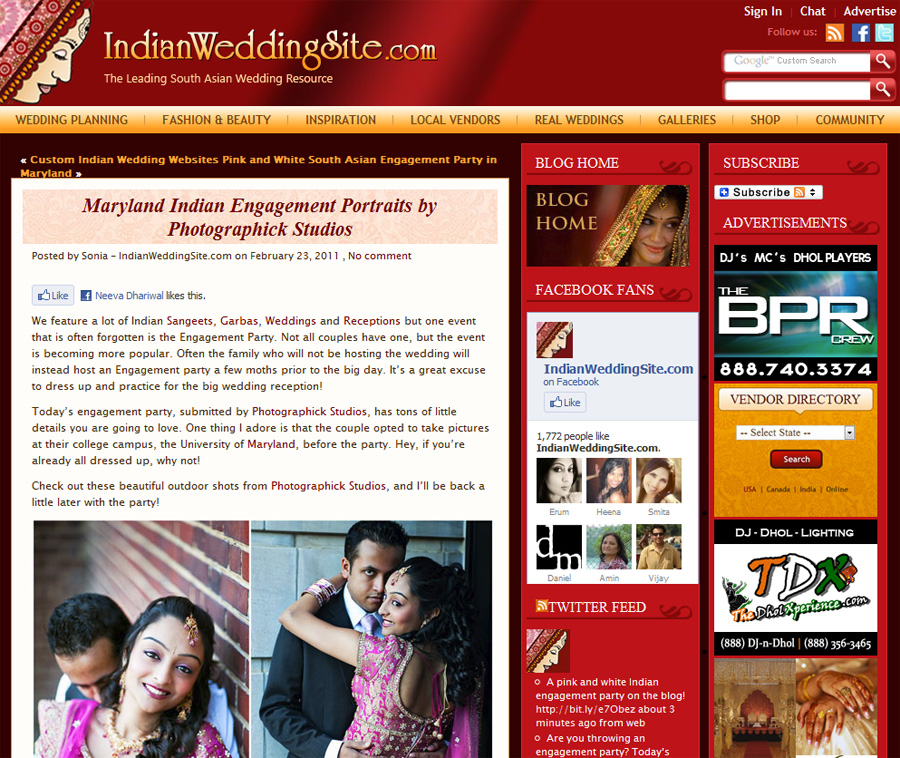 , Surya and Prithvi’s Engagement Ceremony and Reception Featured on Indian Wedding Site!